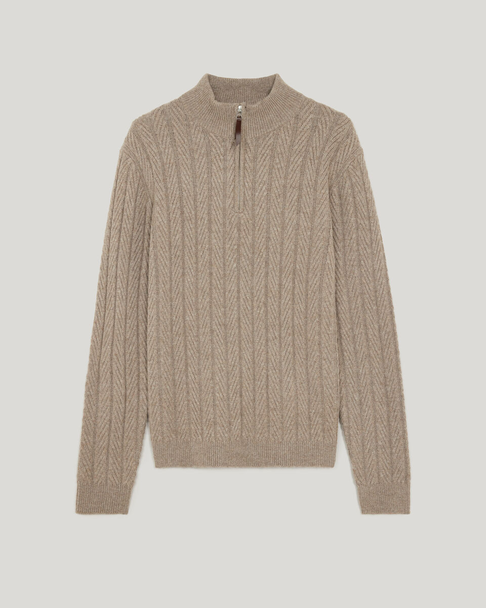 Herringbone Half-Zip Knit, Fawn, hi-res